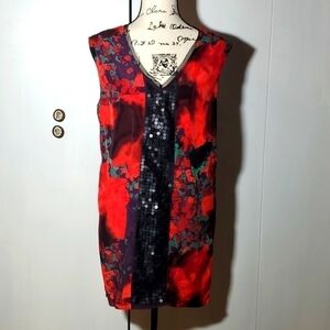 Simply Vera/Vera Wang- Gorg Multi-Color Geo dress with slip pockets Sz. Large